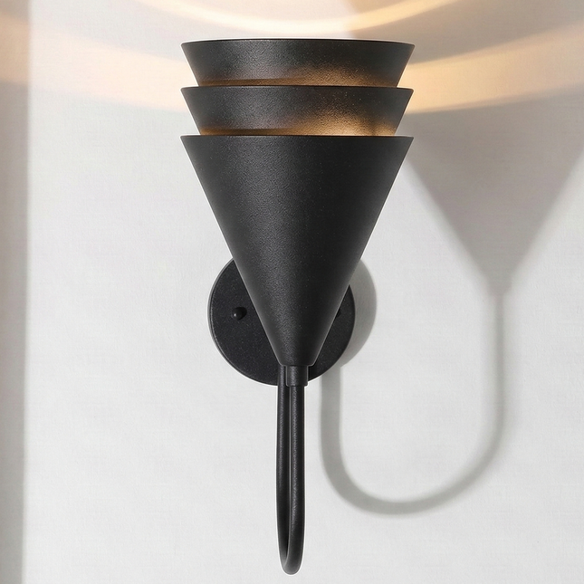 Elegant Matte Black Designer Wall Sconce, Contemporary Cone Shade Lighting Fixture, Modern Luxury Wall Lamp for Interior Home & Cafe Decor