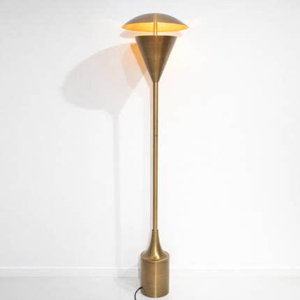 Floor Lamp in Brass Gold Color Modern Scandinavian Lamp with Floating Disc Shade and Warm Ambient Lighting for Luxury Living Room Decor