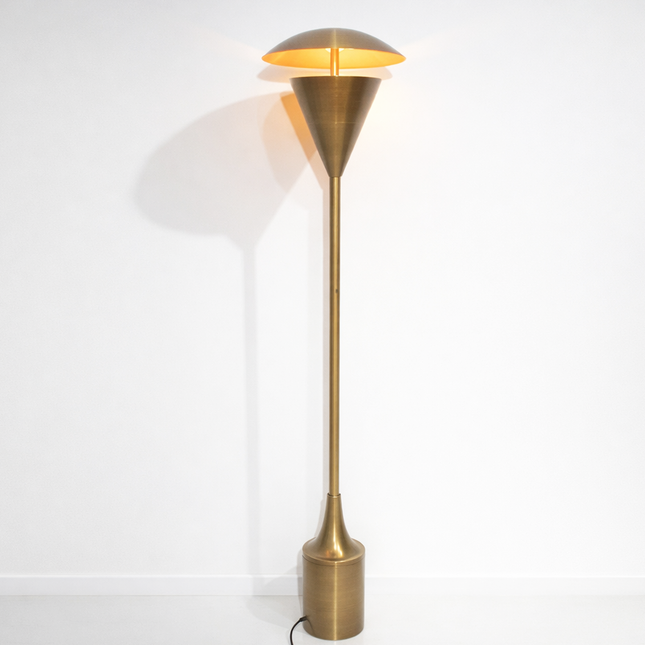 Floor Lamp in Brass Gold Color Modern Scandinavian Lamp with Floating Disc Shade and Warm Ambient Lighting for Luxury Living Room Decor