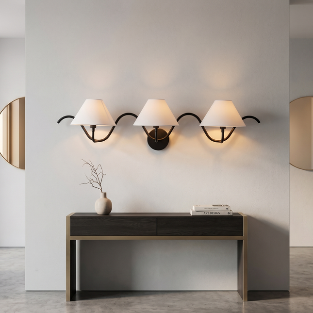 Wall Light – Modern Matte Black Triple Shade Wave Wall Sconce, Luxury Contemporary Bedroom & Living Room Designer Lighting Fixture