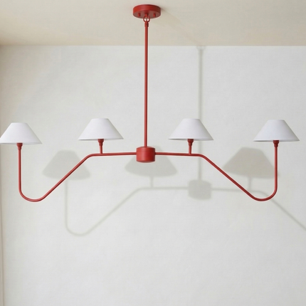 Chandelier Light – Modern Matte Red 4 Light Chandelier | Minimal Luxury Hanging Ceiling Light for Dining Room and Kitchen Island