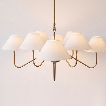 Modern Brass Chandelier Light Fixture – Minimalist White Shade Ceiling Pendant Lighting for Living Room, Dining Room, Bedroom