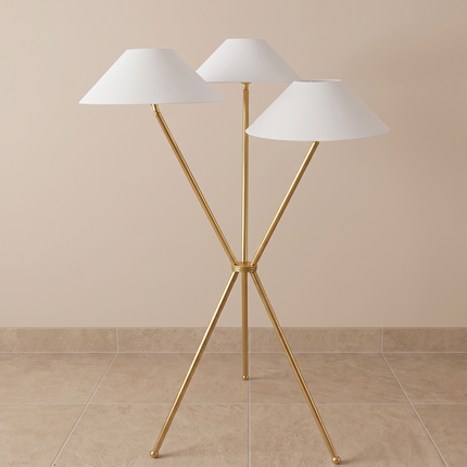 Floor Lamp Tripod Luxury Gold Brass, Modern Triple Light with Shades, Decor Lighting, Light with Triple Cone Shades, Nordic Lighting Fixture