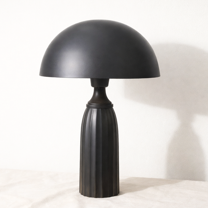 Table Lamp – Modern Matte Black Mushroom Dome Table Lamp with Ribbed Base | Minimal Bedside Desk Lighting for Luxury Contemporary Interiors