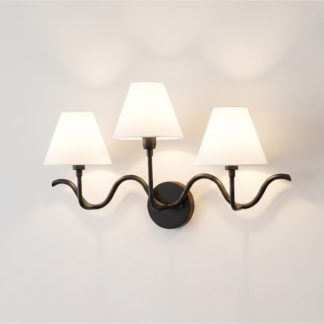 Wall Light – Luxury Matte Black Triple Arm Wavy Wall Sconce, Modern Scandinavian Fixture for Bedroom, Living Room & Boutique Interior