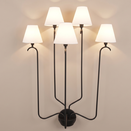 Wall Light Contemporary Matte Black Multi Light Fixture, Artistic Minimalist Lamp with Elegant White Shades, Modern Nordic Interior Lighting