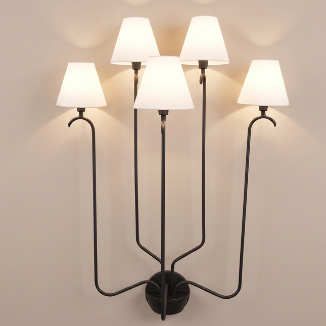 Wall Light Contemporary Matte Black Multi Light Fixture, Artistic Minimalist Lamp with Elegant White Shades, Modern Nordic Interior Lighting