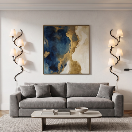 Vertical Black Wall Sconce 5 Light Fixture, Modern Curved Wall Lamp for Staircase, Hallway & Living Room