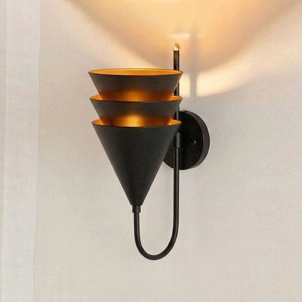 Elegant Matte Black Designer Wall Sconce, Contemporary Cone Shade Lighting Fixture, Modern Luxury Wall Lamp for Interior Home & Cafe Decor