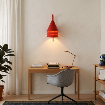 Luxury Red Layered Cone Wall Light, Modern Wall Sconce, Minimal Designer Lighting Fixture for Bedroom, Hallway, Living Room & Cafe Deco
