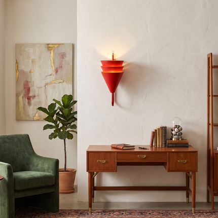Wall Sconce in Red Geometric , Artistic Cone Shade Wall Light, Modern Interior Lighting Fixture for Bedroom, Entryway & Dining Space