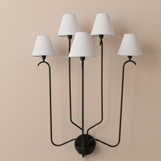 Wall Light Contemporary Matte Black Multi Light Fixture, Artistic Minimalist Lamp with Elegant White Shades, Modern Nordic Interior Lighting