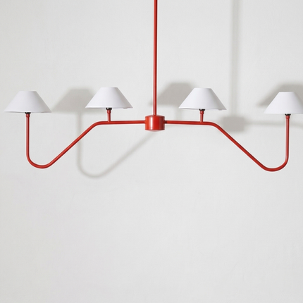 Chandelier Light – Modern Matte Red 4 Light Chandelier | Minimal Luxury Hanging Ceiling Light for Dining Room and Kitchen Island