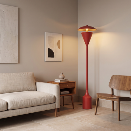 Floor Lamp Red Modern, Contemporary Standing Light for Living Room Decor, Sculptural Minimalist Lighting, Designer Statement Home Accent