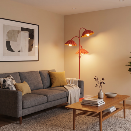 Floor Lamp in Red Flower, 3-Light Floral Stand Lightings, Scandinavian Modern Lighting, Perfect for living rooms, bedrooms, reading nooks.