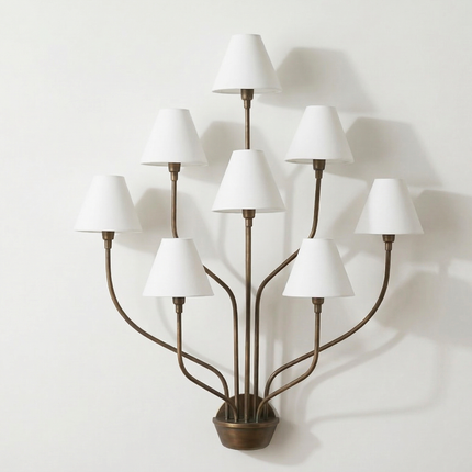 Wall Light – Luxury Antique Brass 8-Light Wall Sconce with White Fabric Shades | Wall Lighting Fixture for Living Room Bedroom Hallway Decor