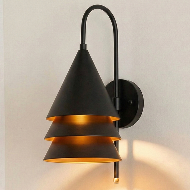Modern Matte Black Cone Wall Sconce, Minimal Wall Lamp, Luxury Geometric Lighting Fixture for Living Room, Bedroom & Hallway Decor