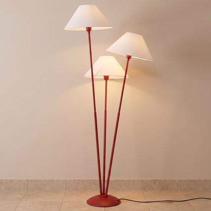 Floor Lamp Modern Red 3 Arm White Fabric Shades, Contemporary Standing Lamp for Living Room, Bedroom, Reading Nook & Designer Interior Decor