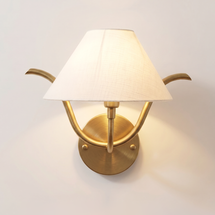 Wall Light Brushed Gold Modern Fabric Shade Wall Sconce, Luxury Brass Bedroom Bedside Lamp, Minimalist Lighting Fixture