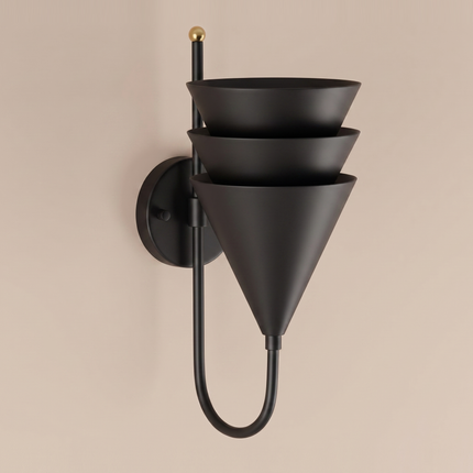 Elegant Matte Black Designer Wall Sconce, Contemporary Cone Shade Lighting Fixture, Modern Luxury Wall Lamp for Interior Home & Cafe Decor.