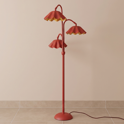 Floor Lamp in Red Flower, 3-Light Floral Stand Lightings, Scandinavian Modern Lighting, Perfect for living rooms, bedrooms, reading nooks.