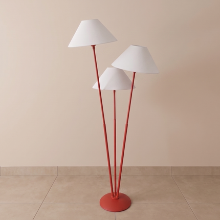 Floor Lamp Modern Red 3 Arm White Fabric Shades, Contemporary Standing Lamp for Living Room, Bedroom, Reading Nook & Designer Interior Decor