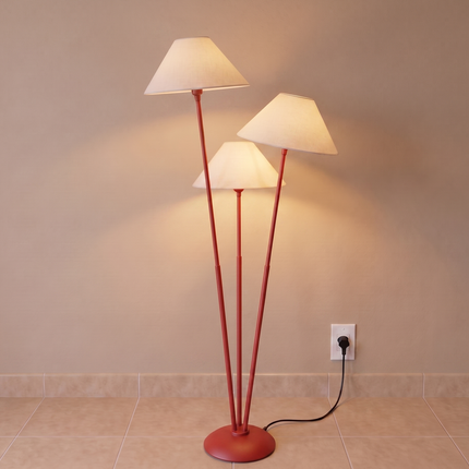 Floor Lamp Modern Red 3 Arm White Fabric Shades, Contemporary Standing Lamp for Living Room, Bedroom, Reading Nook & Designer Interior Decor