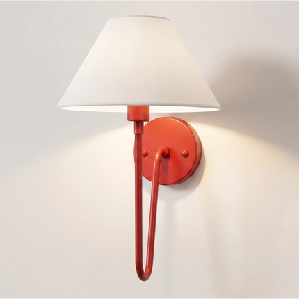 Wall Light Red Fabric Shade Wall Sconce, Modern Artistic Bedroom Bedside Lamp, Luxury Scandinavian Lighting Fixture