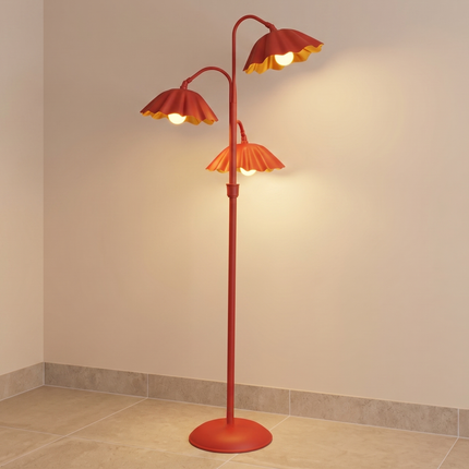 Floor Lamp in Red Flower, 3-Light Floral Stand Lightings, Scandinavian Modern Lighting, Perfect for living rooms, bedrooms, reading nooks.