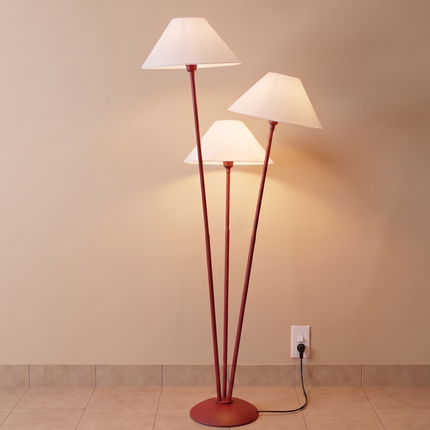 Floor Lamp Modern Red 3 Arm White Fabric Shades, Contemporary Standing Lamp for Living Room, Bedroom, Reading Nook & Designer Interior Decor