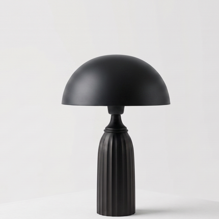 Table Lamp – Modern Matte Black Mushroom Dome Table Lamp with Ribbed Base | Minimal Bedside Desk Lighting for Luxury Contemporary Interiors