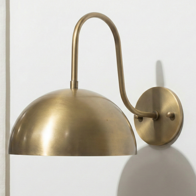 Modern Brass Dome Wall Sconce, Vintage Gold Bedside Wall Light, Minimalist Nordic Reading Lamp