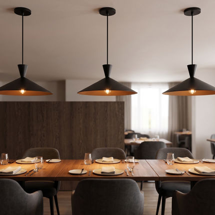 Hanging Light – Modern Matte Black Cone Hanging Light | Minimal Scandinavian Ceiling Light for Dining Room, Kitchen and Café Decor