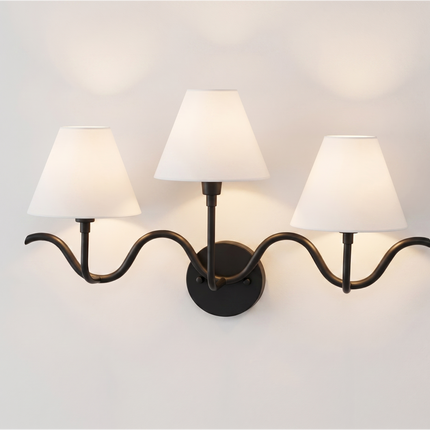 Wall Light – Luxury Matte Black Triple Arm Wavy Wall Sconce, Modern Scandinavian Fixture for Bedroom, Living Room & Boutique Interior