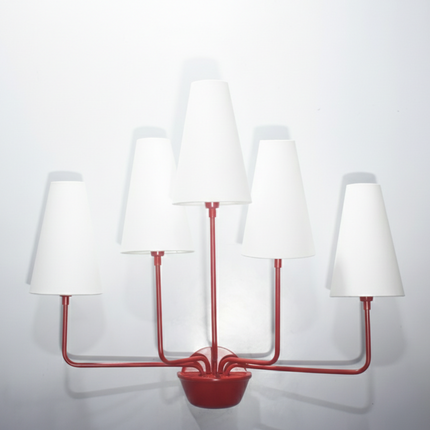 Wall Light – Modern Red 5-Light Minimalist Wall Sconce with Tall White Fabric Shades | Lighting Fixture for Living Room Bedroom Hallway