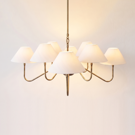 Modern Brass Chandelier Light Fixture – Minimalist White Shade Ceiling Pendant Lighting for Living Room, Dining Room, Bedroom