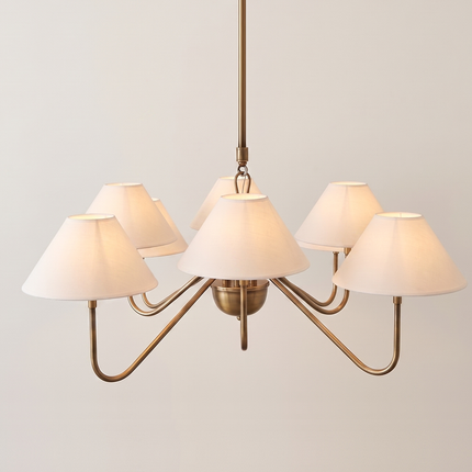 Modern Brass Chandelier Light Fixture – Minimalist White Shade Ceiling Pendant Lighting for Living Room, Dining Room, Bedroom