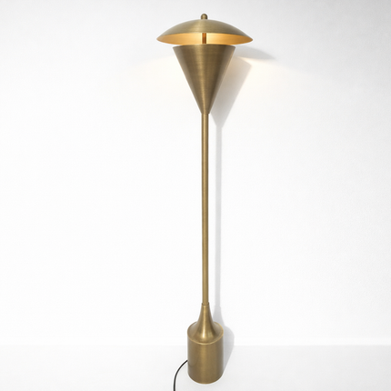 Floor Lamp in Brass Gold Color Modern Scandinavian Lamp with Floating Disc Shade and Warm Ambient Lighting for Luxury Living Room Decor