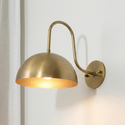 Modern Brass Dome Wall Sconce, Vintage Gold Bedside Wall Light, Minimalist Nordic Reading Lamp