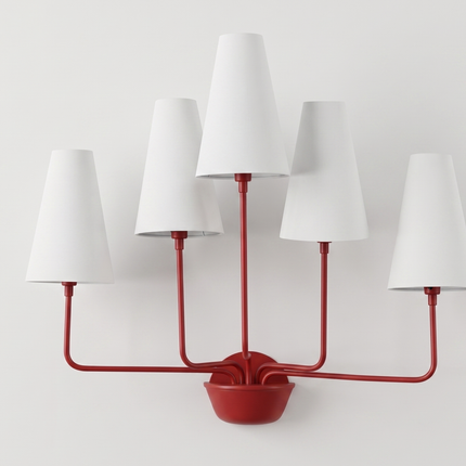 Wall Light – Modern Red 5-Light Minimalist Wall Sconce with Tall White Fabric Shades | Lighting Fixture for Living Room Bedroom Hallway
