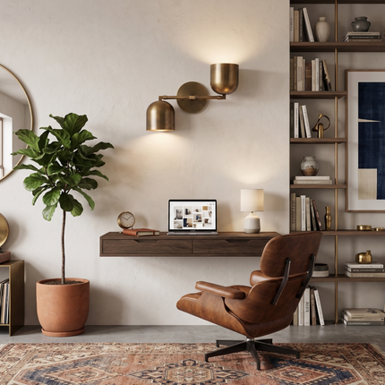 Wall Light Contemporary Gold Brass Pivot Arm Sconce, Minimalist Dual Metal Shade Wall Lamp for Elegant Modern Interior Design