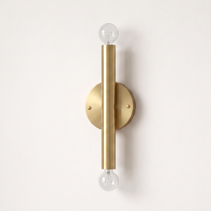 Wall Sconce Gold Double Bulb Lighting Fixture – Minimalist Brass Wall Lamp for Bedroom, Living Room, Hallway, Staircase & Interior Decor.