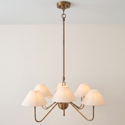 Modern Brass Chandelier Light Fixture – Minimalist White Shade Ceiling Pendant Lighting for Living Room, Dining Room, Bedroom