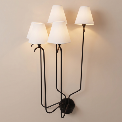 Wall Light Contemporary Matte Black Multi Light Fixture, Artistic Minimalist Lamp with Elegant White Shades, Modern Nordic Interior Lighting