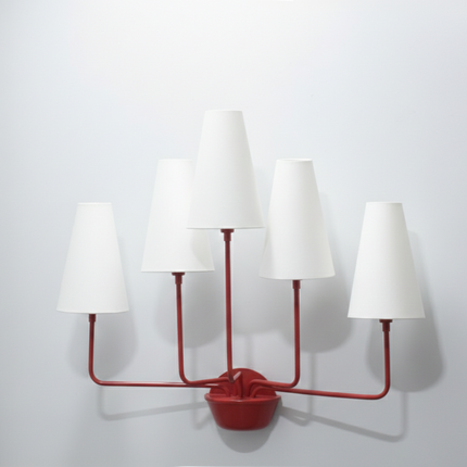 Wall Light – Modern Red 5-Light Minimalist Wall Sconce with Tall White Fabric Shades | Lighting Fixture for Living Room Bedroom Hallway