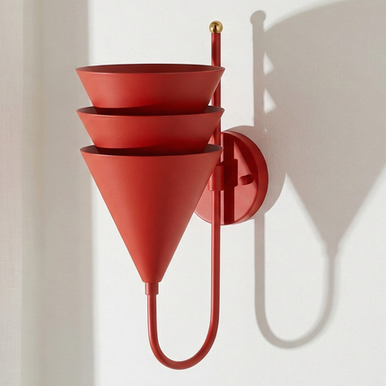 Wall Sconce in Red Geometric , Artistic Cone Shade Wall Light, Modern Interior Lighting Fixture for Bedroom, Entryway & Dining Space