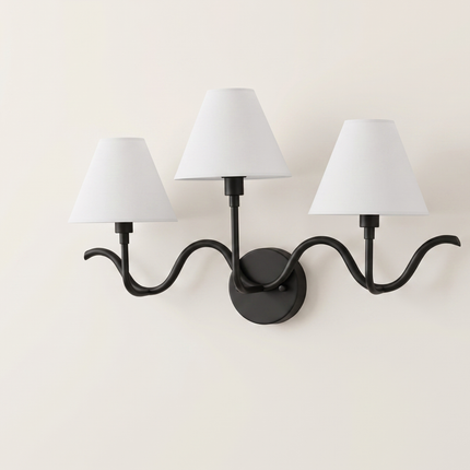 Wall Light – Luxury Matte Black Triple Arm Wavy Wall Sconce, Modern Scandinavian Fixture for Bedroom, Living Room & Boutique Interior