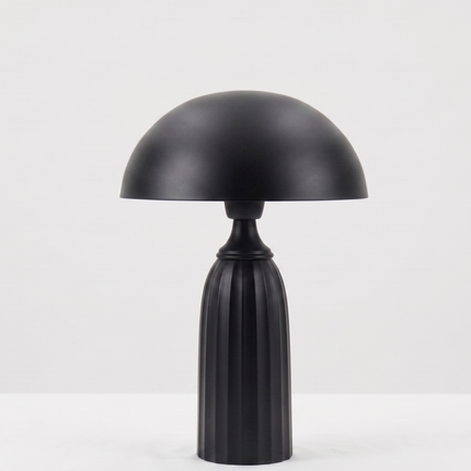 Table Lamp – Modern Matte Black Mushroom Dome Table Lamp with Ribbed Base | Minimal Bedside Desk Lighting for Luxury Contemporary Interiors