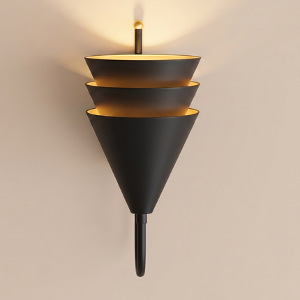 Elegant Matte Black Designer Wall Sconce, Contemporary Cone Shade Lighting Fixture, Modern Luxury Wall Lamp for Interior Home & Cafe Decor.