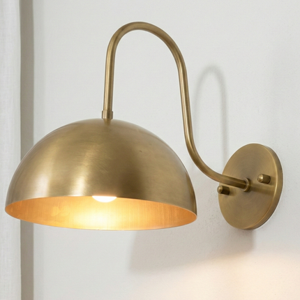 Modern Brass Dome Wall Sconce, Vintage Gold Bedside Wall Light, Minimalist Nordic Reading Lamp